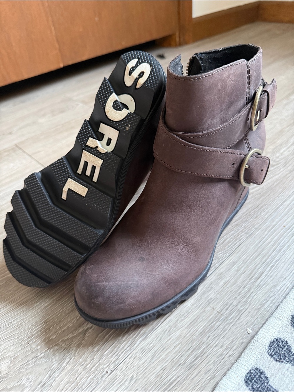 Sorel Brown Suede Buckle Ankle Boots